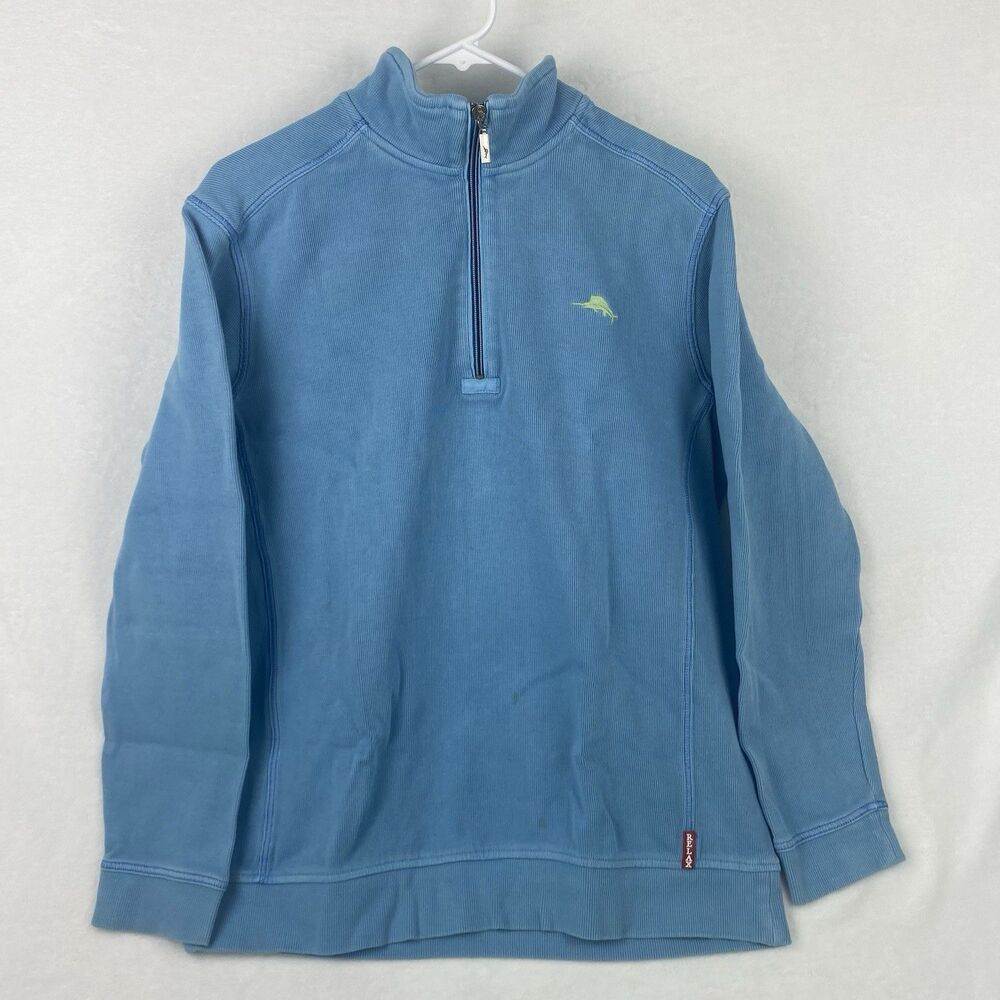 Tommy Bahama Relax Sweater Mens Medium Blue Logo 1/2 Zip Pullover Casual